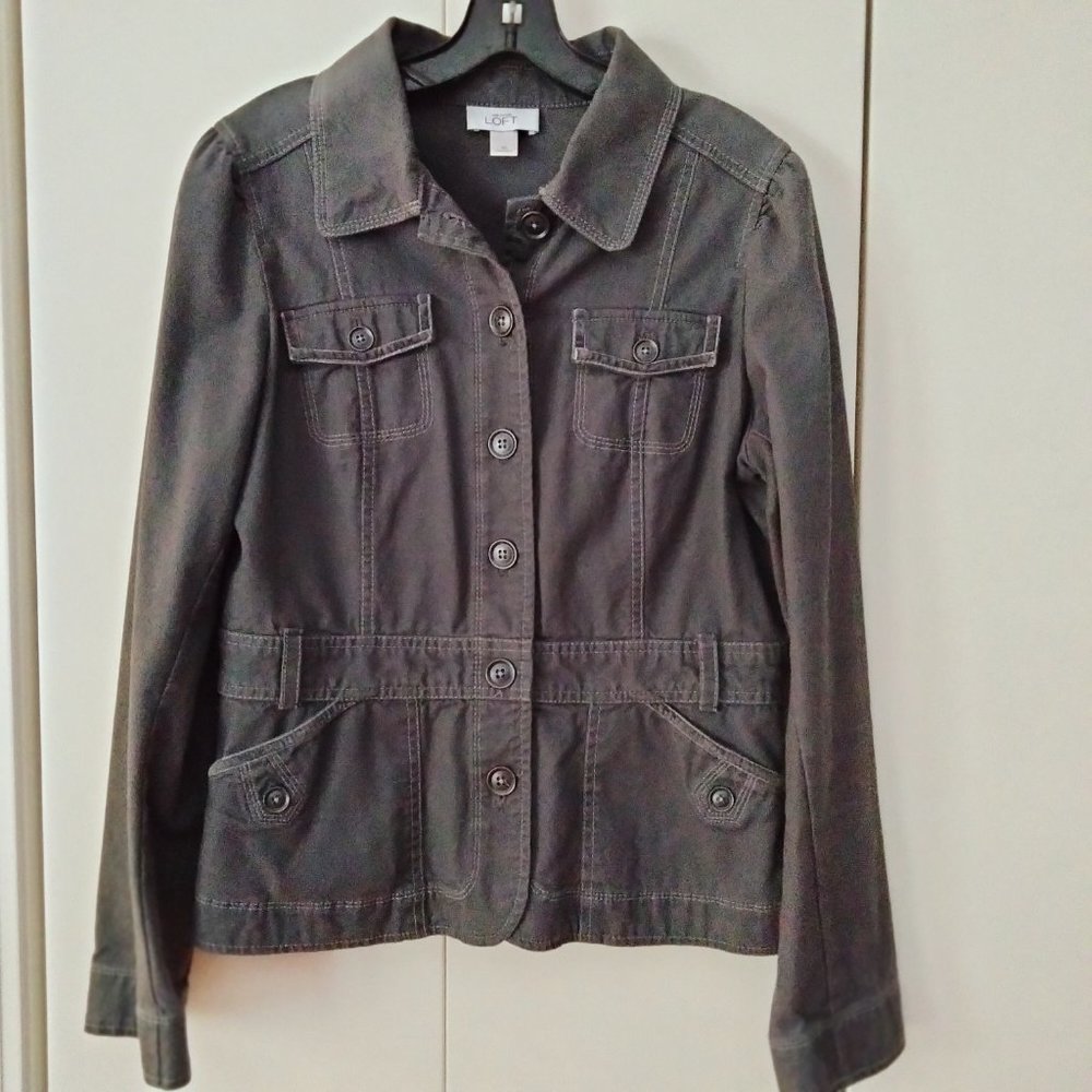 Ann Taylor Loft charcoal denim jacket size 10